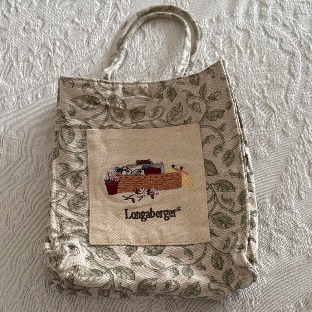 Gently Loved Longaberger Green Leaf Pattern Mini Tote